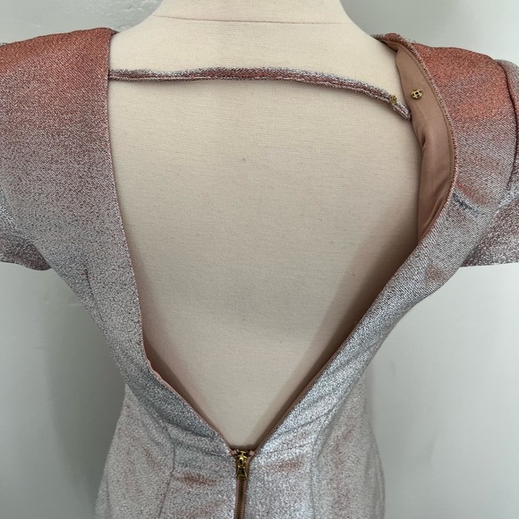 Express Pink Metallic Short Sleeve Shoulder Pass Open V Back Dress - Picture 3 of 5